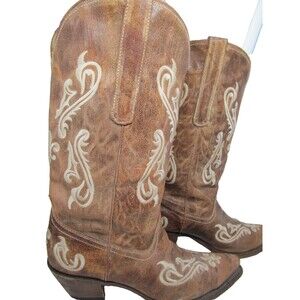 Corral Cortez Cliff Womens Honey And Ivory Leather Snip Toe Boots Size US 9.5M